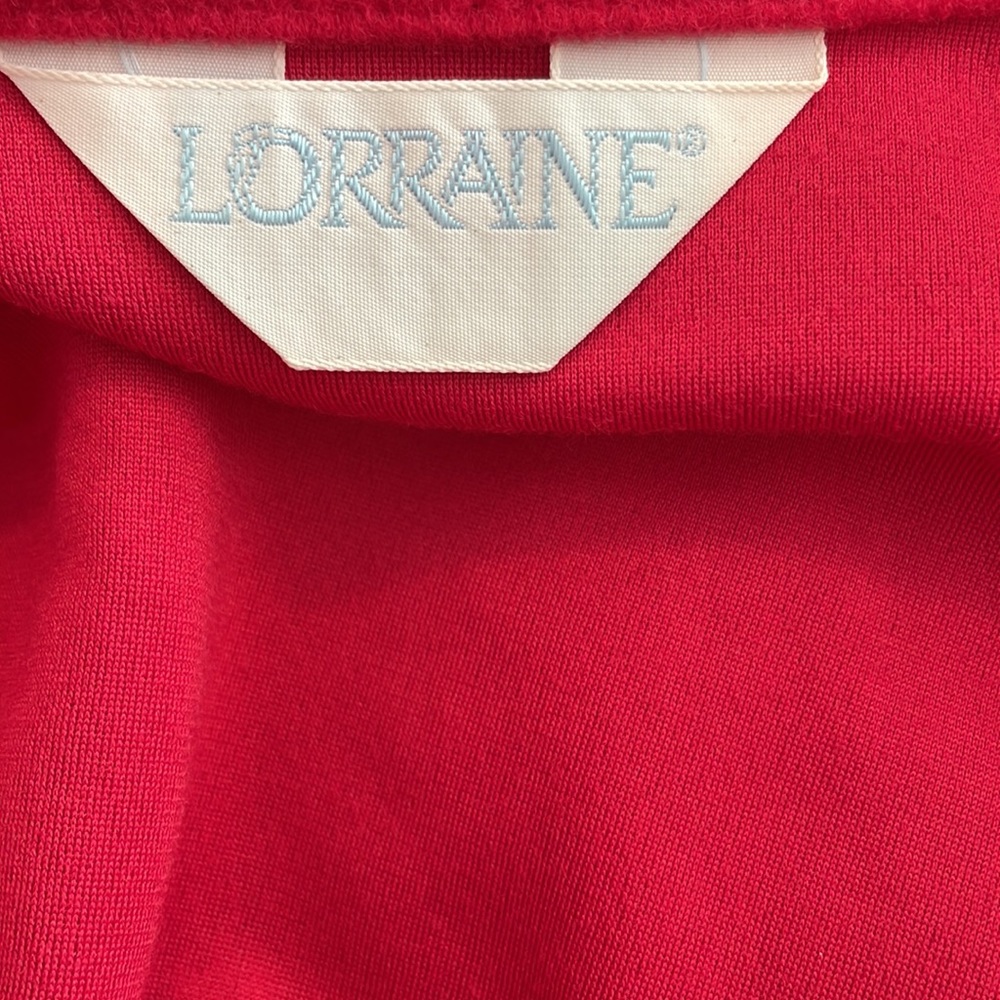 Lorraine Vintage Crimson Nightgown Bright Red w/Embroidery Floral Detailed Front - Picture 6 of 9